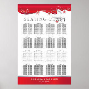Poster Modern Floral Wedding   Gráfico de Bancos Vermelho