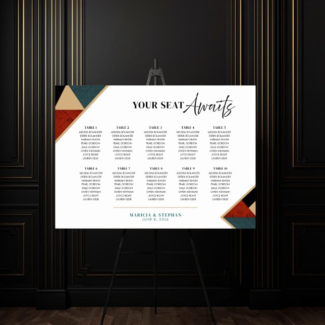 Poster Modern Geometric Art Deco Wedding Seating Chart  (Criador carregado)