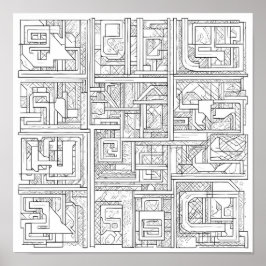 Poster Modern Geometric Art: Digital Block Pattern