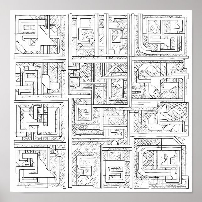 Poster Modern Geometric Art: Digital Block Pattern (Frente)