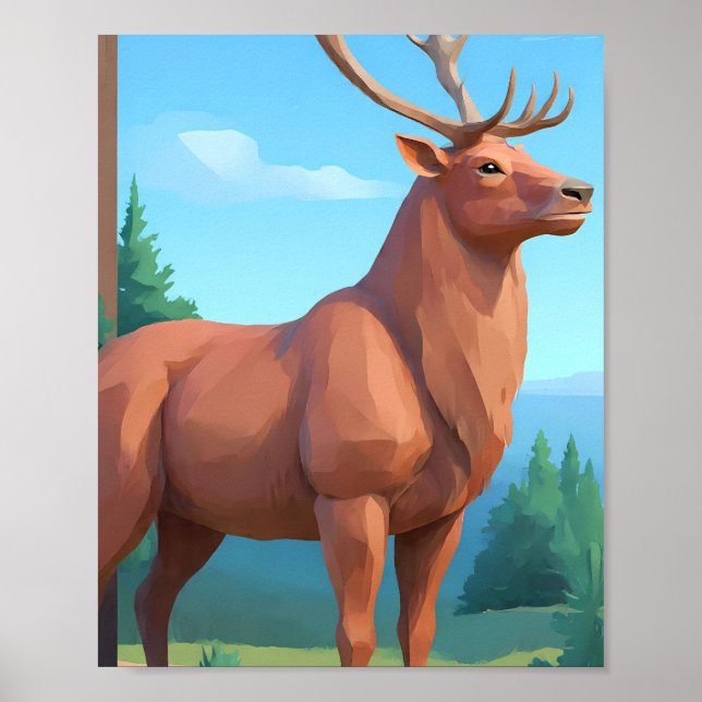 Poster Modern Geometric Design: Low Poly Reindeer  (Frente)
