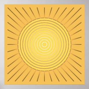 Pôster Modern Geometric Sunburst - Mustard Gold / Yellow