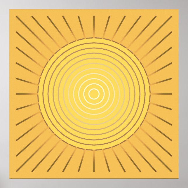 Pôster Modern Geometric Sunburst - Mustard Gold / Yellow (Frente)
