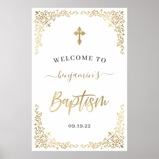 Poster Modern Gold Baptism Botanical Welcome   (Frente)