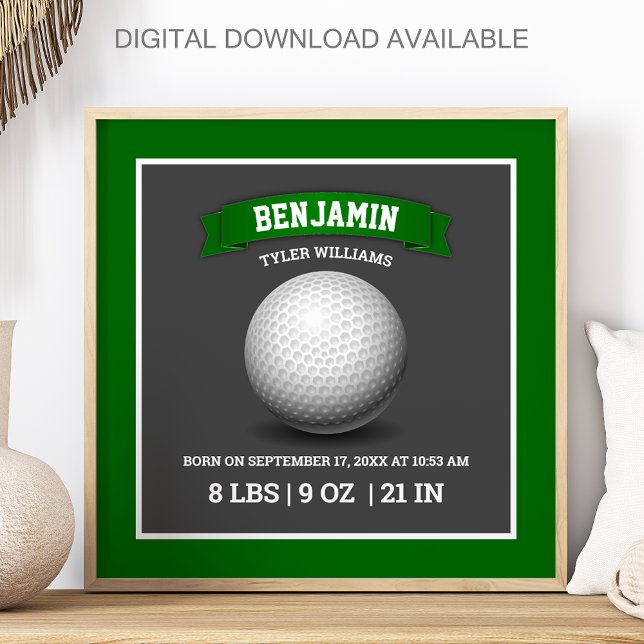 Poster Modern Golf Ball Baby Birth Stats (Criador carregado)