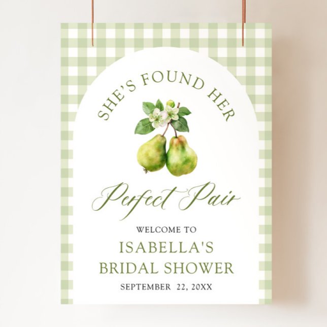Poster Modern Green Gingham Perfect Pair Bridal Shower (Modern Green Gingham Perfect Pair Bridal Shower Welcome Sign)