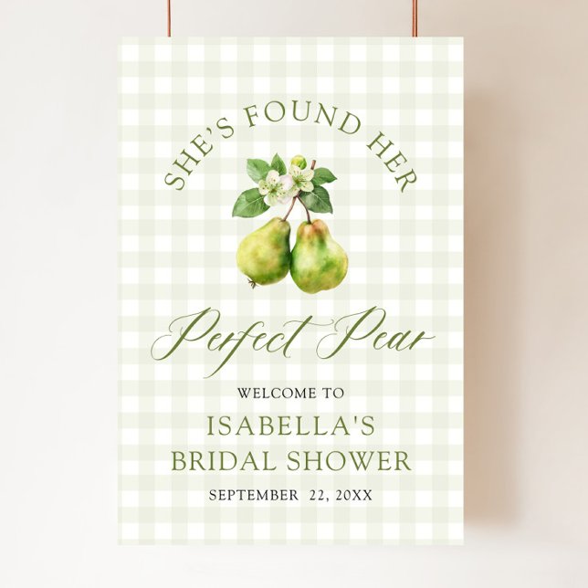 Poster Modern Green Gingham Perfect Pear Bridal Shower (Modern Green Gingham Perfect Pair Bridal Shower Foam Board)