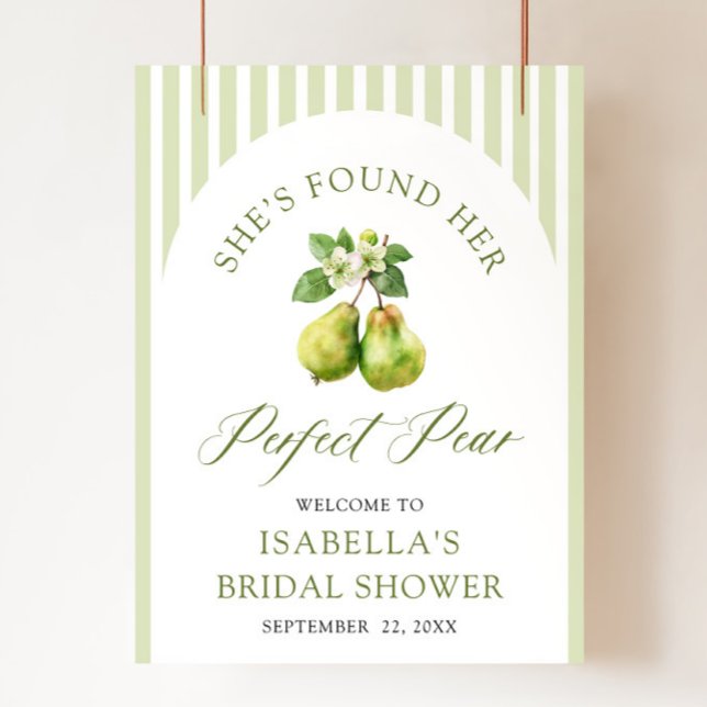 Poster Modern Green Gingham Perfect Pear Bridal Shower (Modern Green Gingham Perfect Pear Bridal Shower Sign)