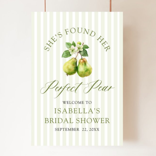 Poster Modern Green Gingham Perfect Pear Bridal Shower (Modern Green Gingham Perfect Pear Bridal Shower Welcome Sign)