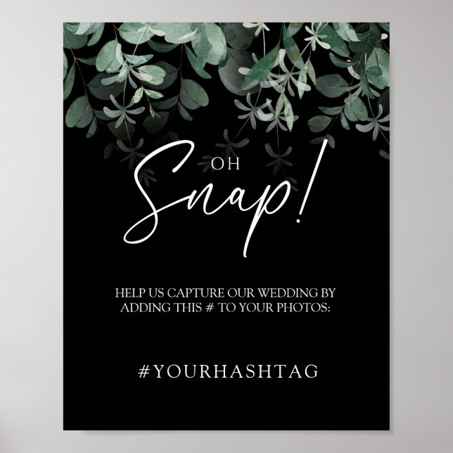 Poster Modern Greenery Black Casamento Oh Snap (Frente)