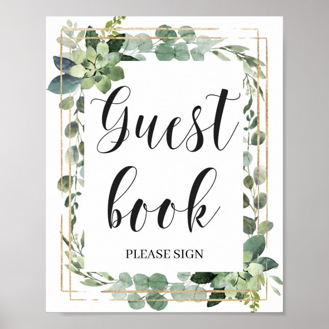 Poster Modern Greenery suculenta eucalipto dourado (Frente)