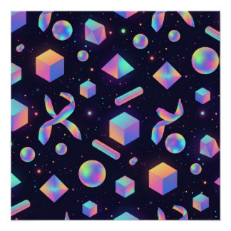 Pôster Modern Holographic 3D Geometric Art Poster