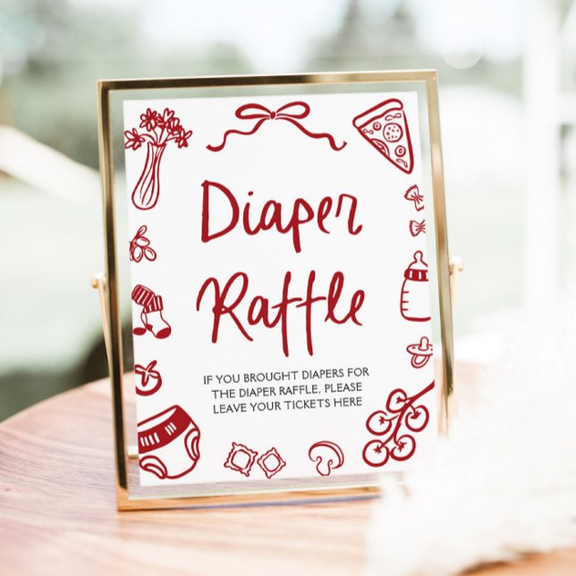 Poster Modern Italian Ciao Baby Baby Shower Diaper Raffle (Watercolor Modern Italian Ciao Baby Pizza Baby Shower Diaper Raffle Sign)