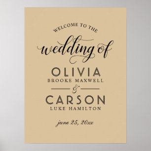 Pôster Modern Kraft and Black Script Wedding Welcome