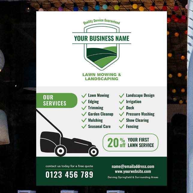 Poster Modern Landscaping Lawn Mowing Marketing (Modern Landscaping Lawn Mowing Marketing Poster in white and green)