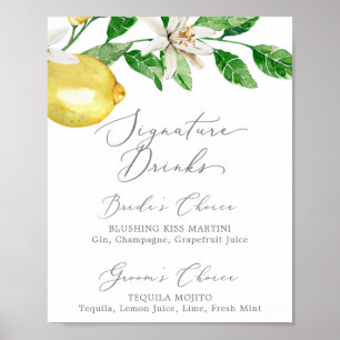 Poster Modern Lemon Garden Signature Drinks Sign