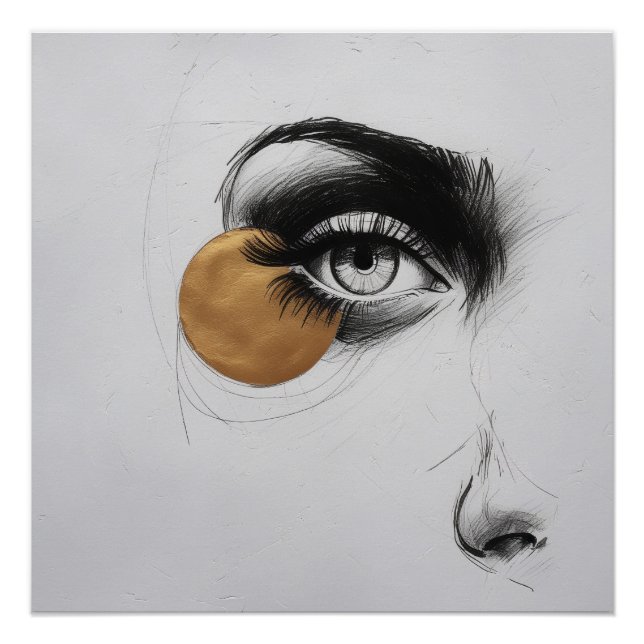 Pôster Modern Line Art Eye Poster – Gold Accent Detail (Frente)