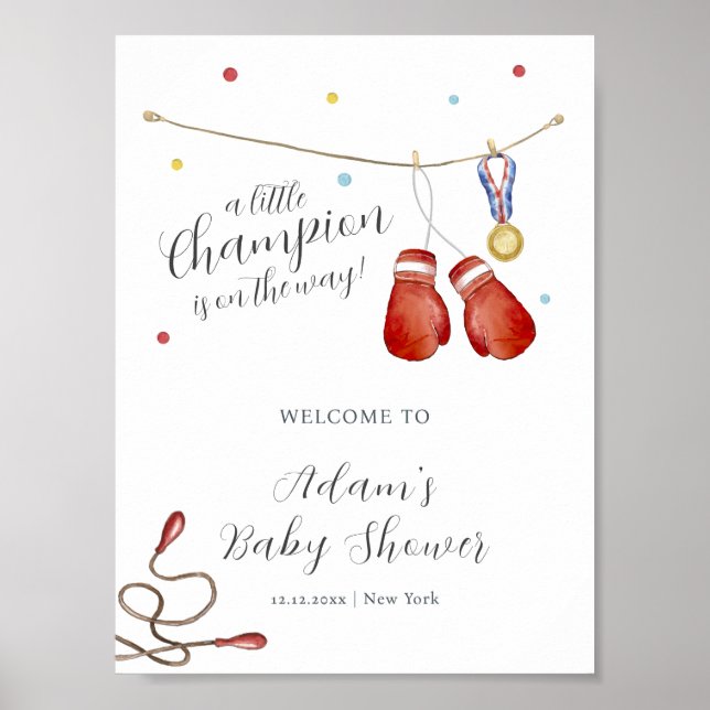 Poster Modern Little Champion Boxing Baby Shower Welcome (Frente)