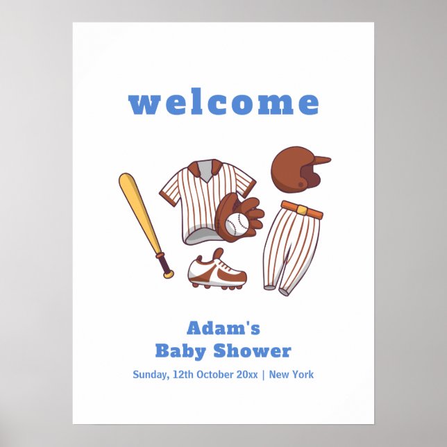 Poster Modern Little Slugger Baseball Baby Shower Welcome (Frente)