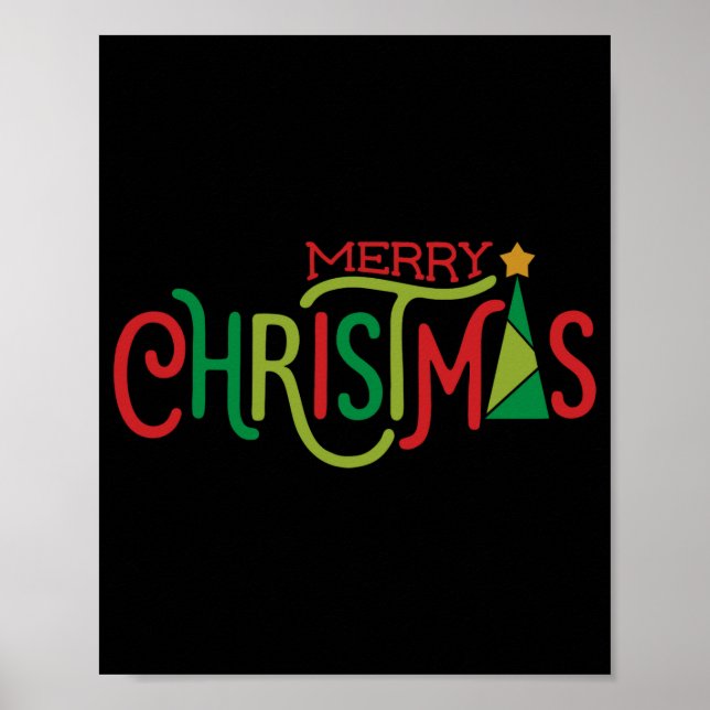 Poster Modern Merry Christmas Tree Red Green  (Frente)