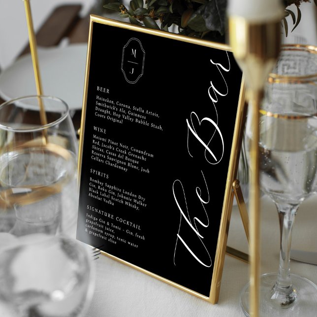 Poster Modern & Minimal Bar Menu Script Monogram Black (Criador carregado)