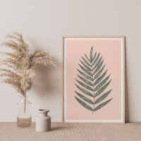 Modern Minimalist Fern Drawing in Blush and Green