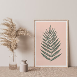Poster Modern Minimalist Fern Drawing in Blush and Green