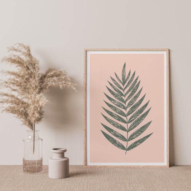 Poster Modern Minimalist Fern Drawing in Blush and Green (Criador carregado)