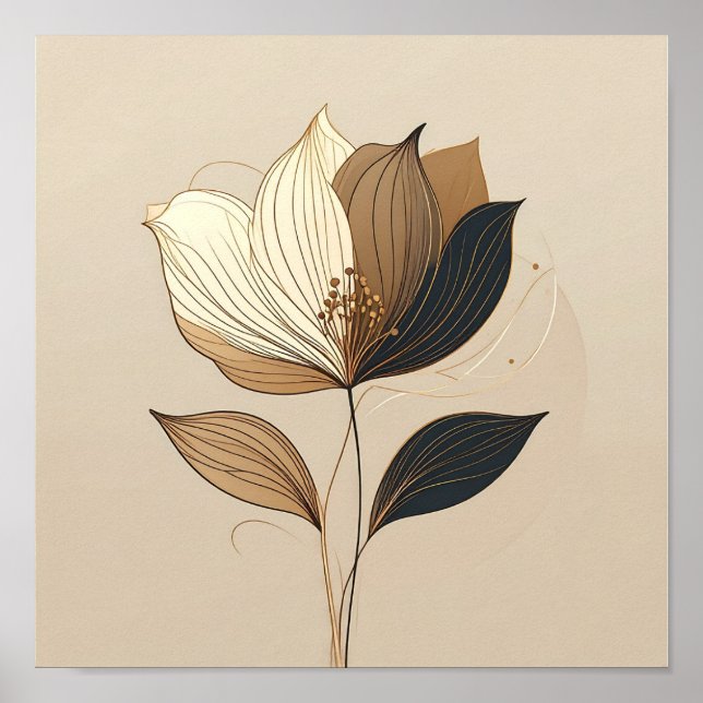 Poster Modern Minimalist Gold & Black Botanical Floral Li (Frente)