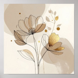 Poster Modern Minimalist Gold Floral Line Art: Abstract B