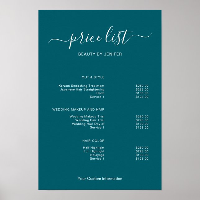 Poster Modern Minimalist Salon Price List Sign for Beauty (Frente)