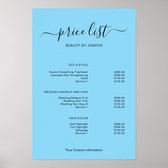 Poster Modern Minimalist Salon Price List Sign for Beauty (Frente)