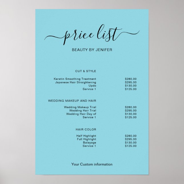 Poster Modern Minimalist Salon Price List Sign for Beauty (Frente)
