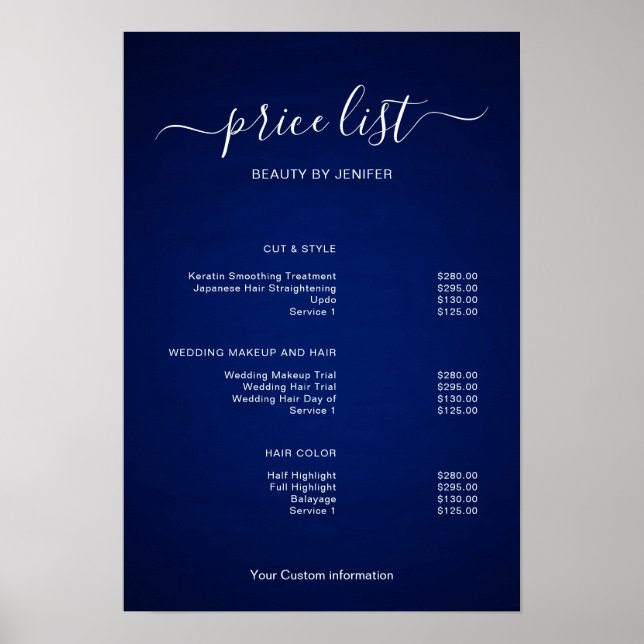Poster Modern Minimalist Salon Price List Sign for Beauty (Frente)