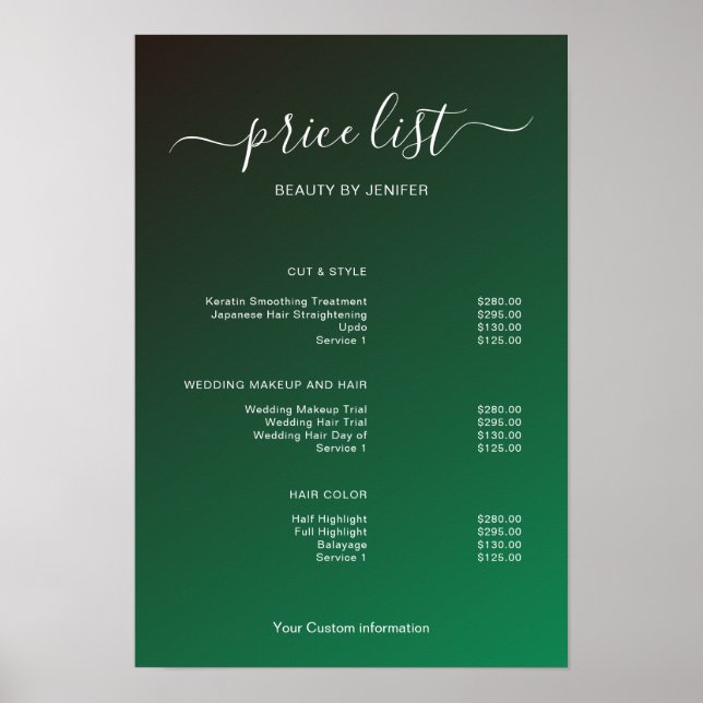 Poster Modern Minimalist Salon Price List Sign for Beauty (Frente)