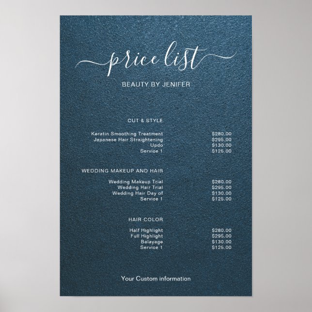 Poster Modern Minimalist Salon Price List Sign for Beauty (Frente)