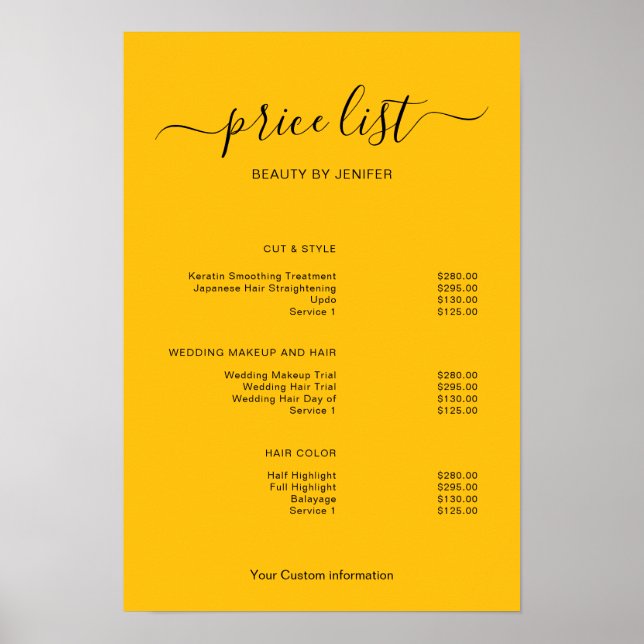Poster Modern Minimalist Salon Price List Sign for Beauty (Frente)