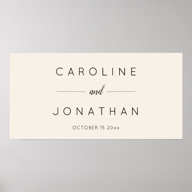 Poster Modern Minimalist Script Ivory Custom Wedding (Frente)