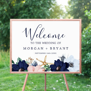Poster Modern Nautical Floral Wedding Large Welcome