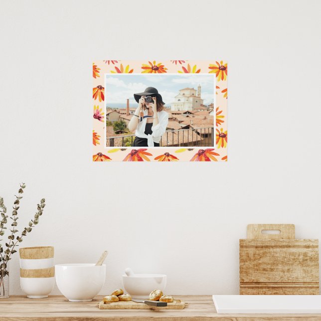 Poster Modern Painted Orange Flowers Custom Photo (Cozinha)