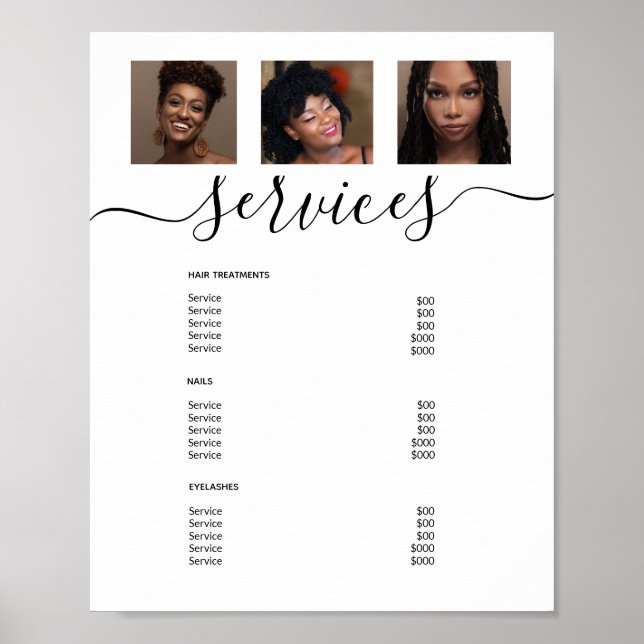 Poster Modern Photo Collage White Spa Salon Service Menu  (Frente)