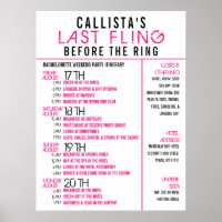 Modern Pink Black Bachelorette Party Itinerary