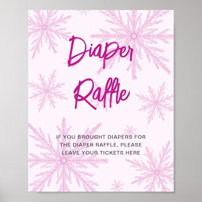 Poster Modern Pink Snowflakes Baby Shower Diaper Raffle (Frente)