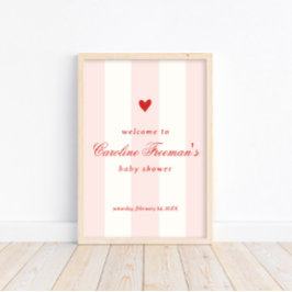 Poster Modern Pink Stripe Heart Valentine Welcome