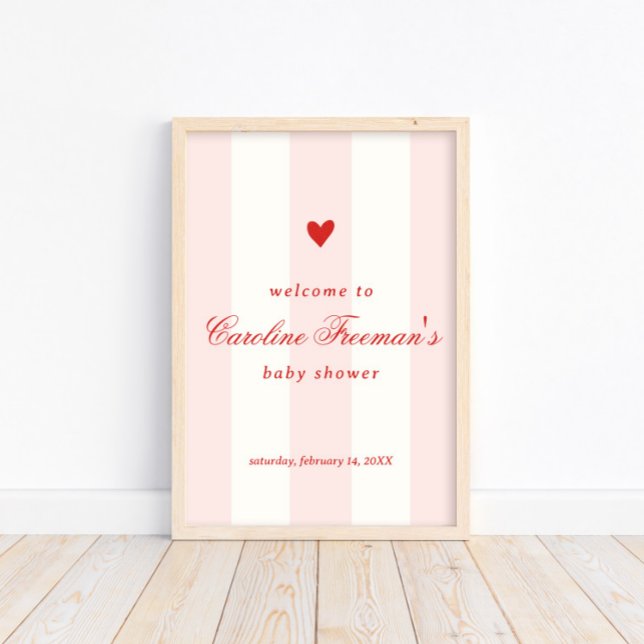 Poster Modern Pink Stripe Heart Valentine Welcome (Criador carregado)