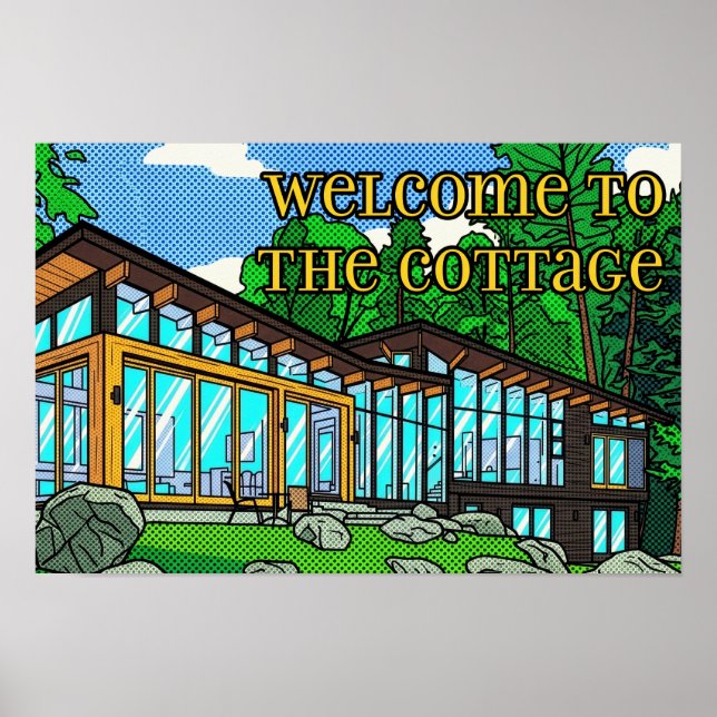 Poster Modern Pop Art Forest Cabin Mid-Century Comic (Frente)