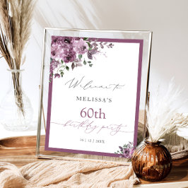 Poster Modern Purple Roses 60th Birthday Welcome