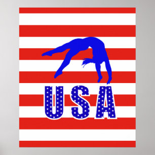 Poster Modern Red Blue Stars Stripes Ginástica