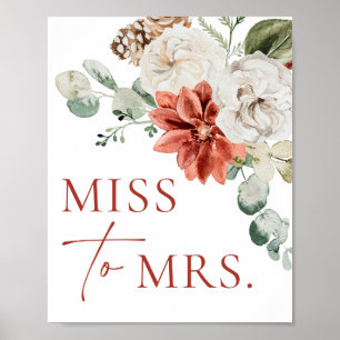 Poster Modern Red Winter Christmas Miss To Mrs Sign