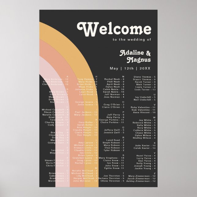 Poster Modern Retro Rainbow | Dark Alphabetical Seating (Frente)